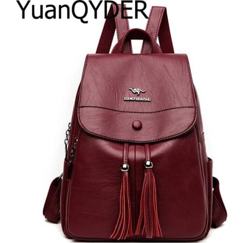 Vintage Travel Backpack for Women Tassel Pendant High Quality School Bag Genuine Leather Mochila Designer Teenage Girl Backpack