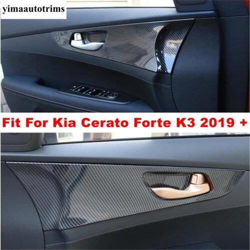 Inner Car Door Pull Doorknob Handle Hand-clasping Panel Cover Trim For Kia Cerato Forte K3 2019 2020 2021 ABS Carbon Fiber Look
