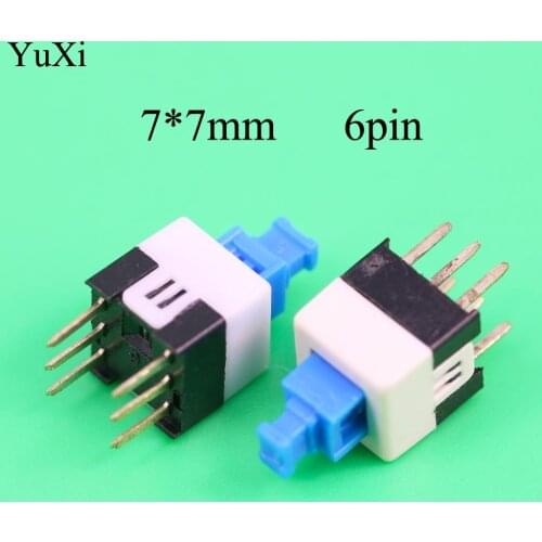 YuXi 1x 7X7mm 7*7mm 6Pin Push Tactile Power Micro Switch Self lock On/Off button Latching switch Wholesale Electronic