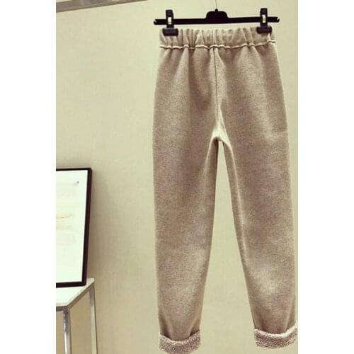 Women Pencil Pants Thicker Plus Velvet Loose Drawstring England Warm Trousers Pockets Elastic Waist Oversized