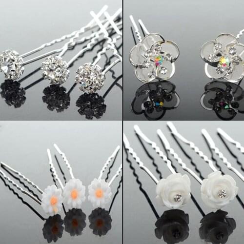 20Pcs Women Flower Hairpin Stick Wedding Bridal Crystal Pearl Hairpin U Shaped Hair Clip Barrettes Hair Accessories