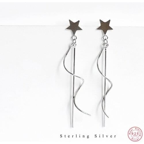 925 Sterling Silver Fashion Bohemian Star Wave Curve Long Tassel Earrings Women Simple Temperament Party Jewelry Accessories