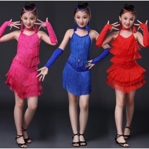 1set/lot children latin dress girl tassel sequin latin dress girl performance dancing costumes