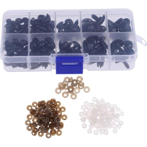 130 Pieces Safety Plastic Screw Nose w/ Washer & Plastic Box 8/9/11/15/16mm For Teddy Bear Animals Toy Doll DIY Making Supplies