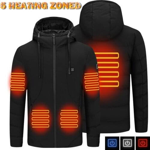 2020 Electric Heating jacket Outdoor Sports Coat Winter Coat with Cap and M-5XL USB Electric 5 Areas Heating Vest Warm Clothes