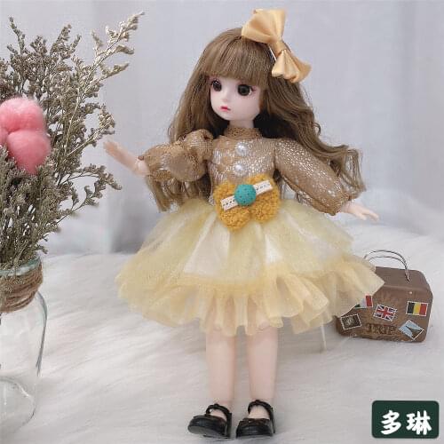 22 Movable Joints BJD Doll 30cm Makeup Dress Up Cute Dolls with Fashion Dress for Girls Toy DIY Toy Doll