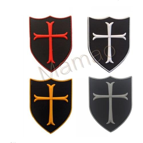 3D Cross Shield Crusades Knights PVC Rubber Tactical Hook&Loop Patch Fighting Spirit Badge Crusader Infidel Patches