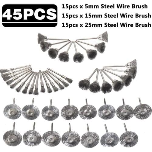 45pcs/set Brass Wire Brush Metal Rust Removal Brush Set for Rotary Tool Grinder Removal Steel Wire Wheels Brushes