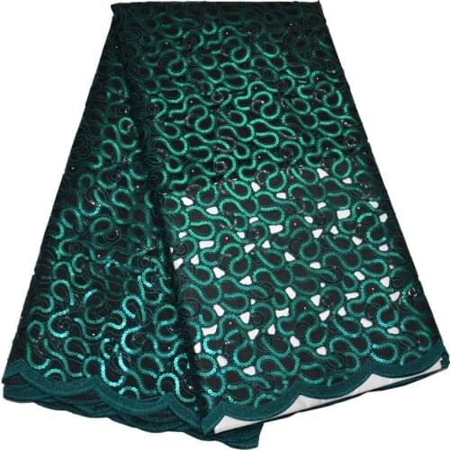 5yards/pc) high quality deep green African handcut organza lace fabric with shining sequins embroidery for party dress OP72