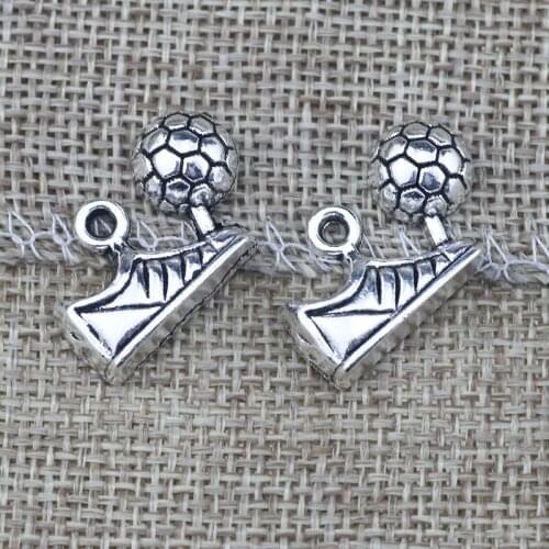 High Quality 6 Pieces/Lot 15mm*24mm Antique Silver Plated Sports Charm Soccer Shoe Soccer Charms For Jewelry Making
