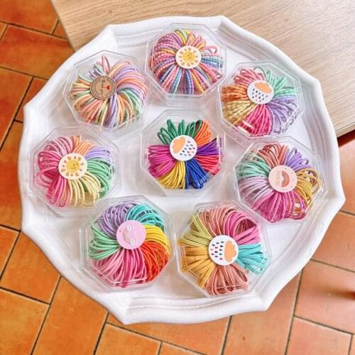 60/70/PCS Candy Color Box Cute Rope Children Elastic Hair Rubber Bands Accessories Kids Girl Headband Tie Ring Rope Headwear