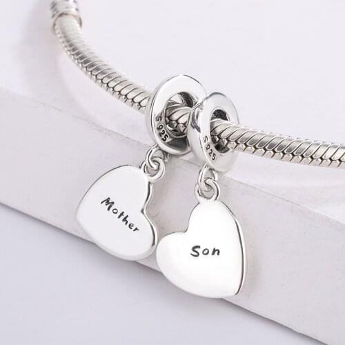 925 Sterling Silver Double Heart Mother And Son Love Heart Hanging Pendant Charm Bracelet Jewelry Making For Original Pandora