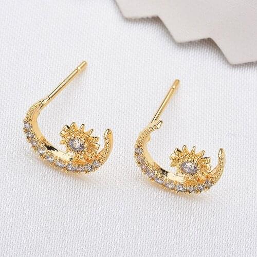 DIY Korean earring accessories spot direct sales, electroplating real gold exquisite micro-inlaid moon ear needle hypoallergenic