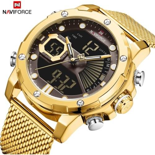 NAVIFORCE Man Business&Casual Watches Luxury Fashion Quartz Gold Watch for Men Dual Display Male Waterproof Military Clock Relog