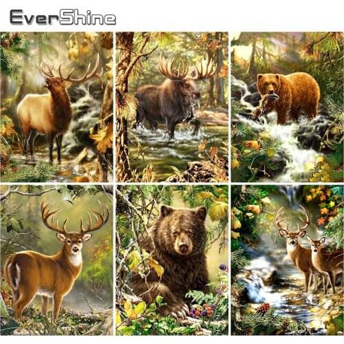Evershine Diamond Embroidery Bear Cross Stitch Kit Diamond Painting Deer 5D DIY Mosaic Animals Rhinestone Picture Home Decor