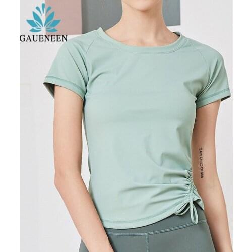 GAUENEEN Women Yoga Fitness Shirts Sportswear Workout T-shirt Drawstring Short Sleeve Crop Top Running Athletic Sports Top