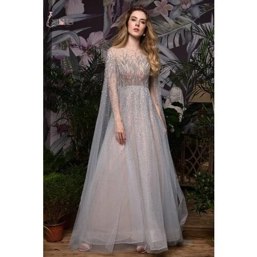 Hot New Long Evening Dresses O-Neck Zipper Gown Formal Dresses Real Photos Vestidos Elegantes Vestidos De Noche