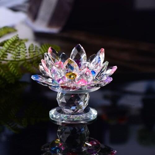 Crystal Glass Block Lotus Flower Metal Candle Holders Feng Shui Home Decor Big Tealight Candle for Stand Holder Candlesticks