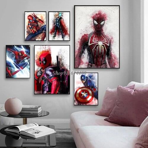 Marvel Canvas Painting Movie Superhero Funny Spiderman Captain America Prints Poster Wall Art Picture for Living Room Home Decor