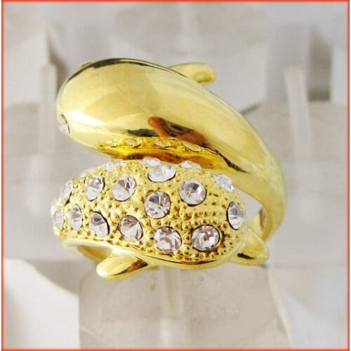 MIN ORDER 10$ CAN MIX DESIGN /TOP QUALITY LADY - GOLD GP OVERLAY FILLED BRASS VIVID DOLPHIN RING sz 7 8 9 10/GREAT GIFT