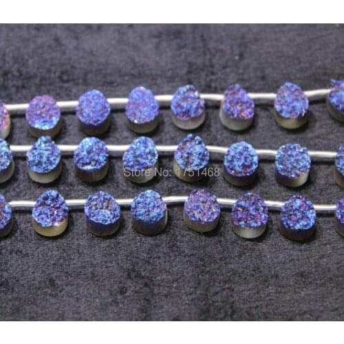 Fashion Necklace for 2015 Blue Titanium Druzy Stone Quartz Teardrop Bead Pendants Top Drilled Drusy Jewlery Making
