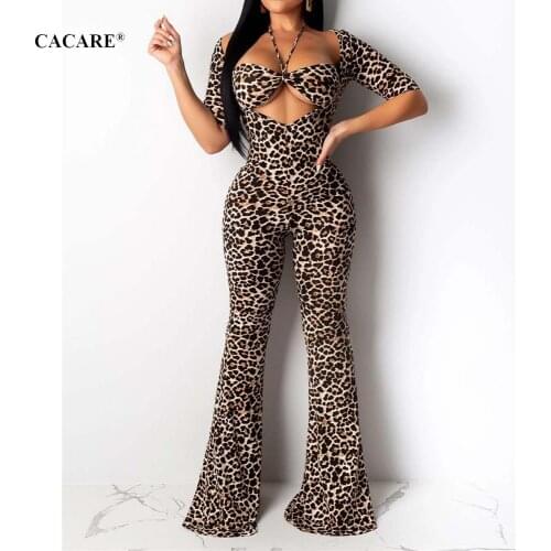 CACARE Leopard Bodycon Jumpsuit Women Romper Bodysuit Playsuit Brief Style Bodies Ladies F0515 1/2 Sleeve