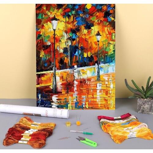 Lonely Bicycle Printed Water-Soluble Canvas 11CT Cross-Stitch Embroidery Complete Kit DMC Threads Handmade Knitting Gift