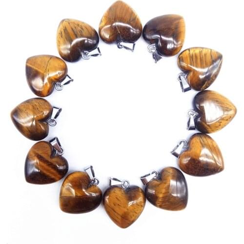 Wholesale Stone Pendants Natural Yellow Tiger Eye Stone Hearts Charm 20 mm DIY necklaces Jewelry Pendant