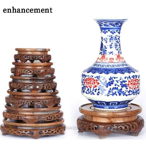Pierced Ebony Antique Vase Base Wood Craft Home Accessories Aquarium Vase Seat Decoration Crafts Base Home Furnishing