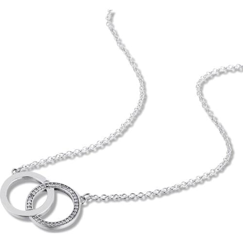 100% 925 Sterling Silver Jewelry Signature Circles Necklace with Clear CZ Free Shipping