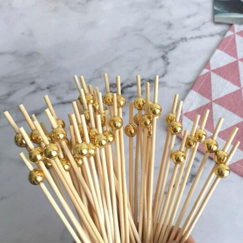 P15F 100pcs Beads Food Picks Dessert Buffet Fruit Salad Fork Cake Muffin Party Vegetable Sticks Cocktail Toothpicks Cake Sign