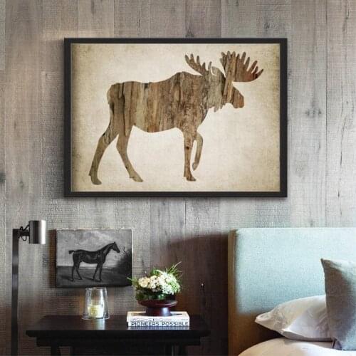 Poster Retro Animal Mural Silhouettes Canvas Painting Wall Art Home Decoration for Living Room and Bedroom Frameless Style