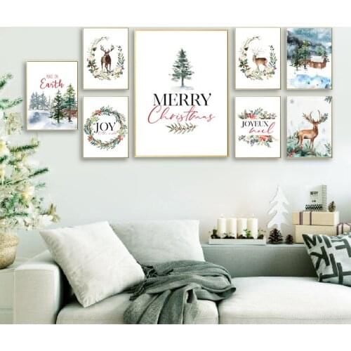 Christmas Theme Art Poster Nordic Modern Print Canvas Painting Photo Holiday Home Party Decoration Wall Art No Frame Picture