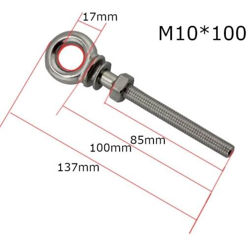 316 Stainless Marine lifting eye bolts lift eye Heavy Lifting Long Eye Bolt Ring Screw Loop Hole for Cable Rope 2pcs M10x100mm