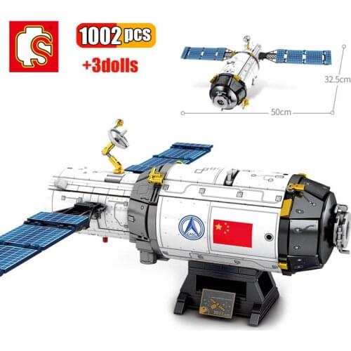 SEMBO 1002Pcs China Manned Space Test Platform Building Blocks Aerospace Station Satellite Bricks Model Spacecraft Toys For Kids
