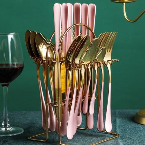 ZLAR 24pcs Cutlery Set Dinnerware Set Spoon Fork Knife Sets Kitchen Tableware Set Stainless Steel Vintage Silver Golden Cutlery