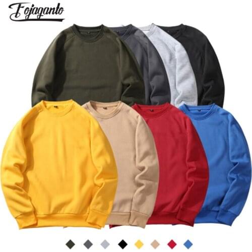 FOJAGANTO Mens Autumn European Size Sweatshirts Round Neck Loose Pullover Top 8-Color Solid Color Fashion Sweatshirts Man