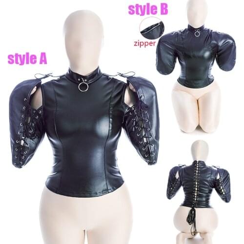 Unisex Bdsm Arm Binder Mummy Bondage Bag Leather Straitjacket Straight Jacket Fetish Gimp Tie Punk Clubwear Adult Game Sex Toys