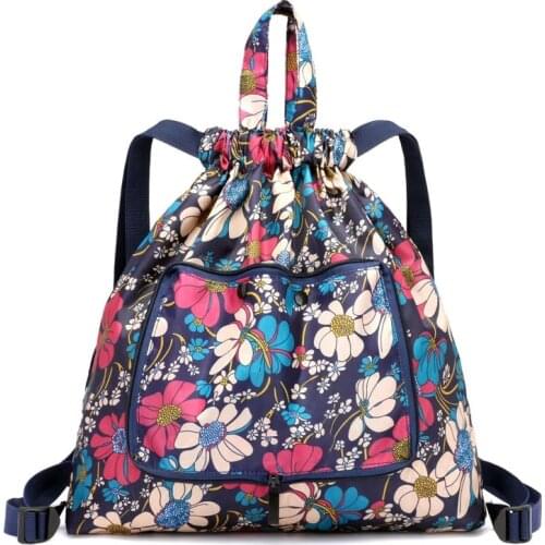 Large Capacity Foldable Drawstring Backpack for Women Girl Floral Print Zipper Design New
