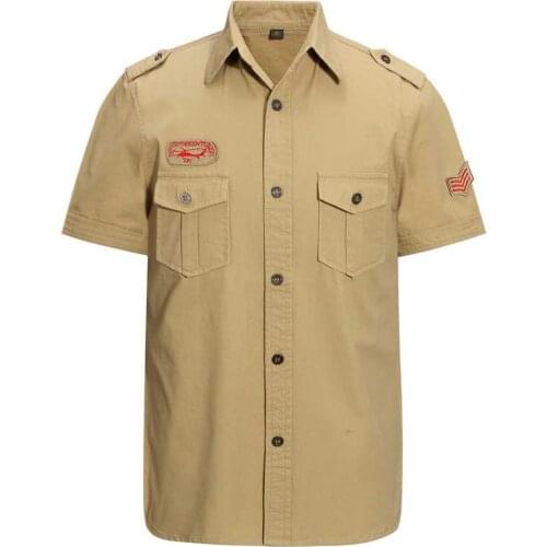 Military Style Cotton Shirt Summer Men Casual Shirt Short Sleeve Embroidery Pattern Sliimming Shirt Big Size M-6XL