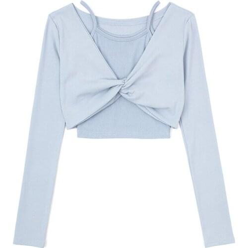 2021 New Patchwork Ruched T Shirt For Female Square Collar Long Sleeve High Waist Slimming Cropped Womens T Shirt Spring Tide