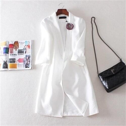 Women Blazers 2018 spring and summer new style cotton and linen suit corsage casual long section linen thin suit jacket female