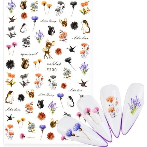 1 Sheet 3D Nail Stickers Cartoon Animal Squirrel Bunny Hedgehog Deer Flower Designs For Nail Decals DIY Manicures Decoration
