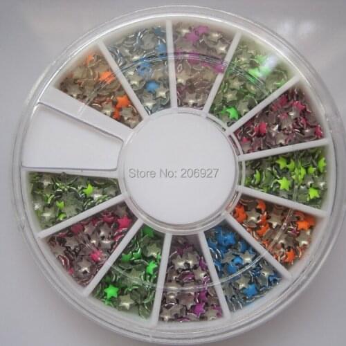 1PC OD-44 3D 3x3MM Neon Color Star Metal Decoration in wheel Shiny Nail Decoration Lovely Outlooking
