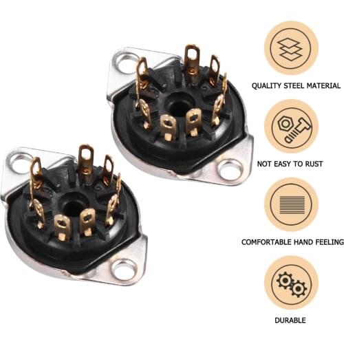 2Pcs Guitar Audio Amplifier 9-pin Outlet Electronic Tube Sockets Gold Plated Tube Holder Audio Accessories (Black Golden)