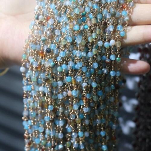 3M Green Gem stone Gold Chain Wholesale Faceted Natural Stone Amazonite Wire Wrapped Bronze over Sterling Chain or gold plate