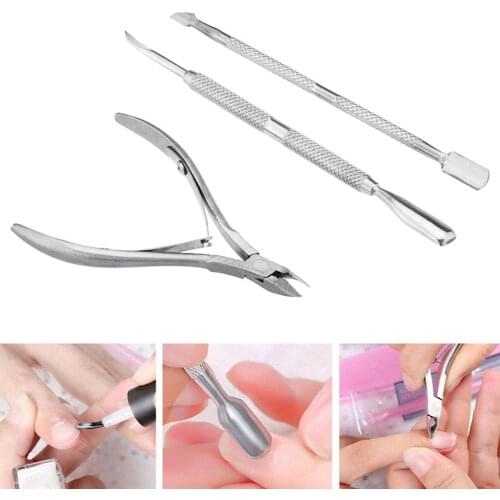 3Pcs Stainless Steel Cuticle Dead Skin Scissors Nail Art Spoon Pusher Scraper Suitable for removing dead skin around nails