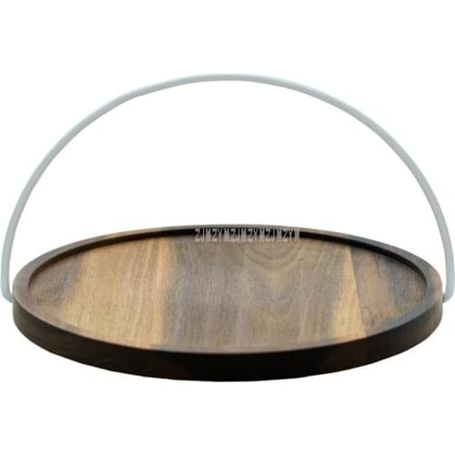 Acacia Soild Wood Tray With Handle Pizza Furit Dessert Serving Trays Round Wooden Pallets Storage Plate for Home Hotel Tableware