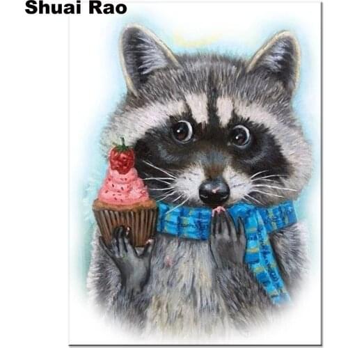 Diamond painting Strawberry dessert raccoon DIY diamond embroidery 5D square/round mosaic picture of rhinestone wall deor