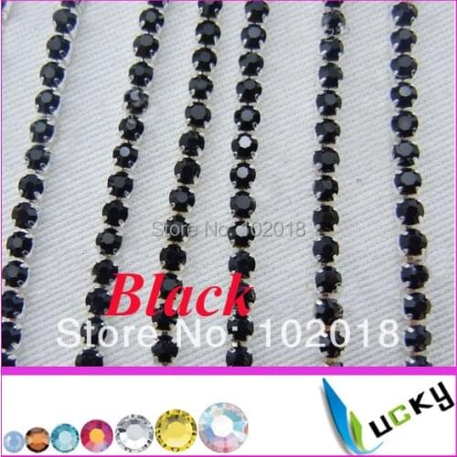 Free shipping!10 yards 2014 new strass chain super closed with 2mm high quality jet color crystal rhinestones cup chains trim